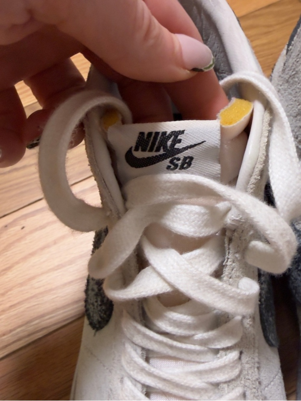 Nike SB Blazers Off-White Suede Mid-Top Sneakers with Black Swoosh - Picture 4 of 7